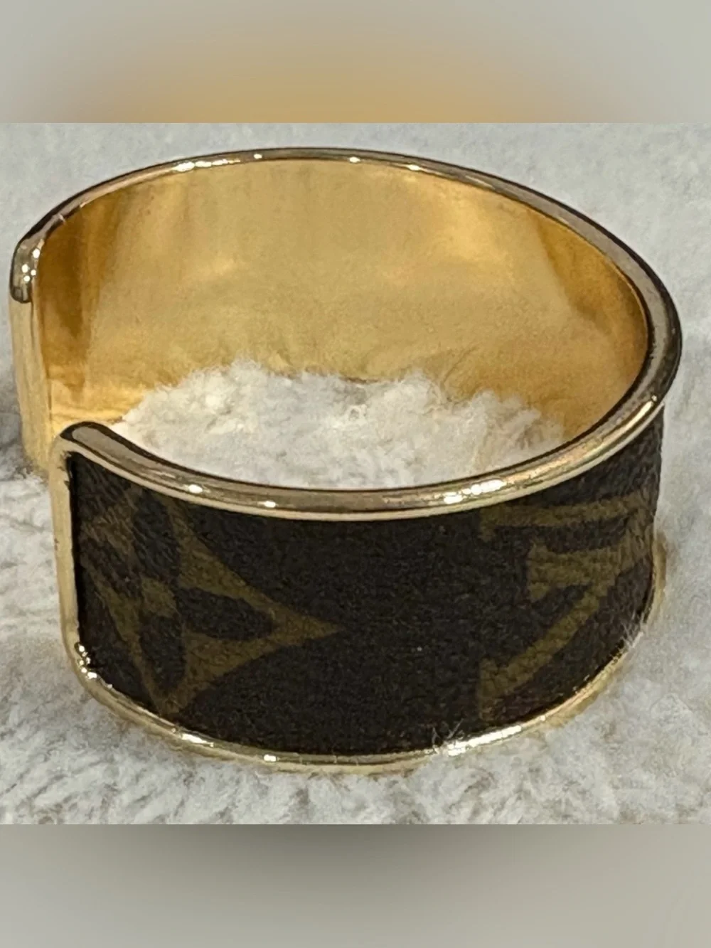 Gold-Tone Black Wide Cuff Bracelet with Subtle Pattern